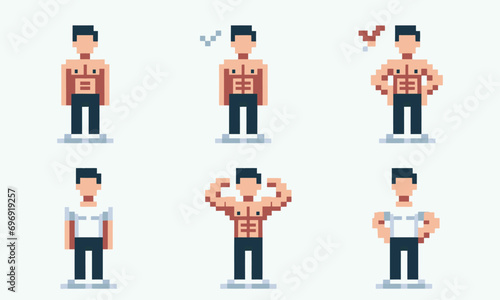 Bodybuilder with Six Abs, Illustration or Vector Art, pixel Style 