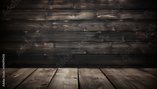 Minimalist top view of dark wood background with organic textures and captivating depth