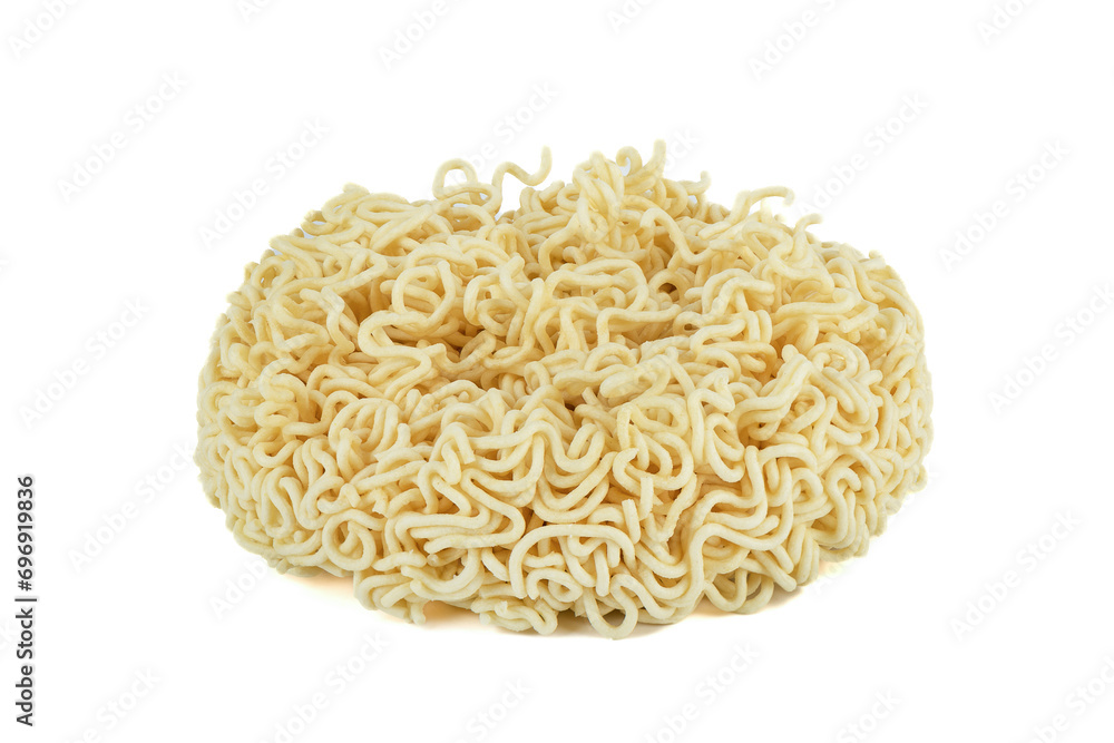 Circle of dry instant noodles on a white background. Circle of dry instant noodles on a white background.