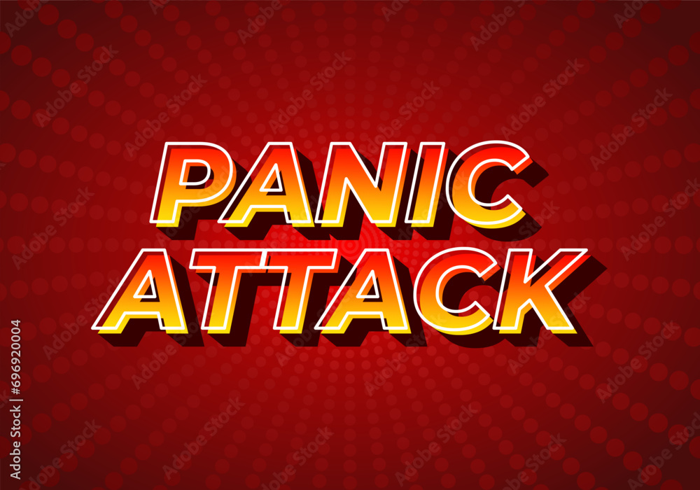 Panic attack. Text effect in 3D style, gradient yellow red color. Dark red background
