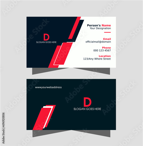Stylish modern business card design in red, white, dark color with presentation for company, office, print, corporate business. Vector visiting card layout for brand, branding.