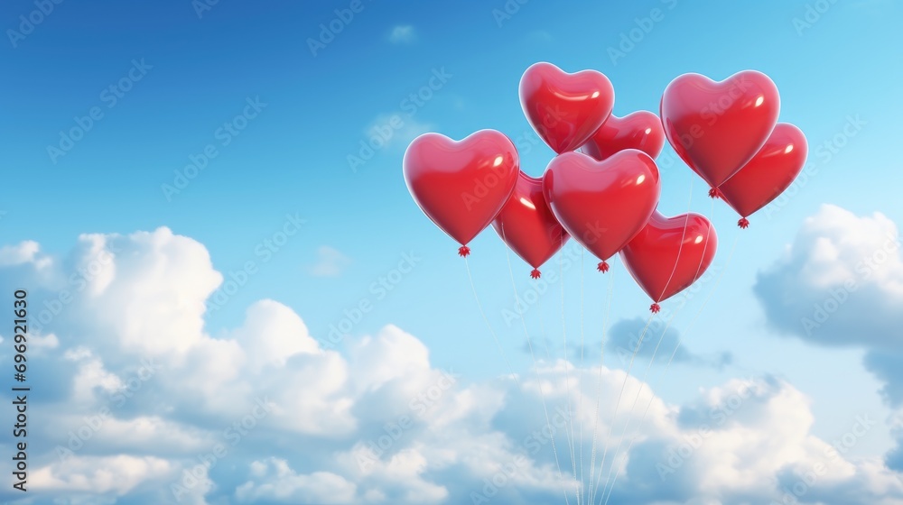 red balloon on blue sky background. Valentine's day concept.