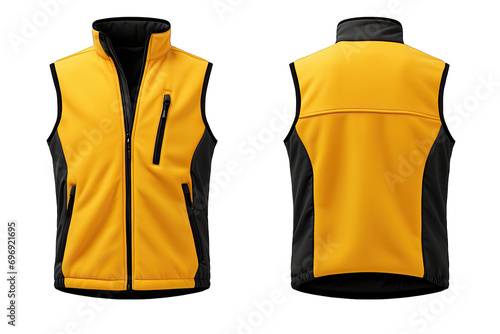 Front And Back Views Luxury And windproof Yellow And Ebony Vest With Fleece on transparent background