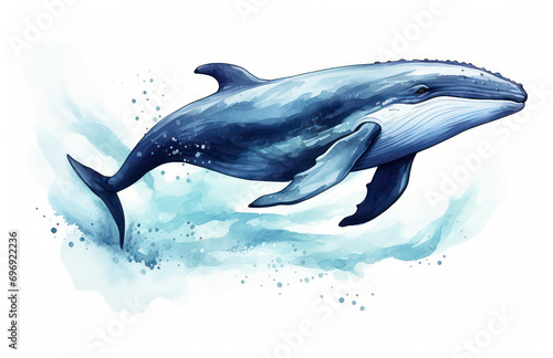 Watercolor animal ocean whale blue background