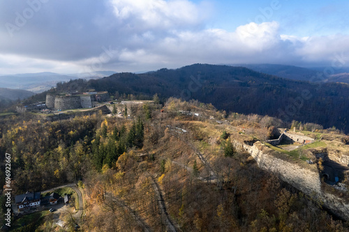 Southern Poland landscape, mountains, autumn, day, sun, sky, clouds, Klodzka Basin, dramatic and majestic scenery photo