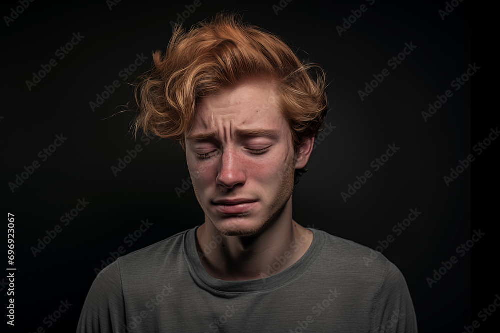 A young man is crying. The concept illustrates society's narrative that guys don't cry. A young man is crying. The concept illustrates society's narrative that guys don't cry.