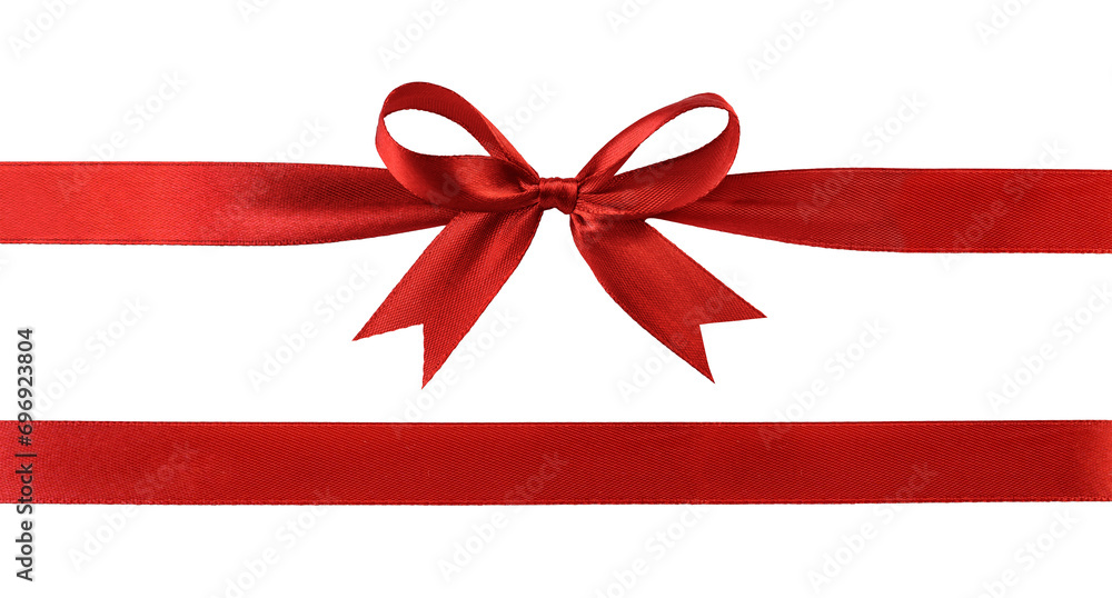 Red satin bow and ribbon for present isolated on white Red satin bow and ribbon for present isolated on white