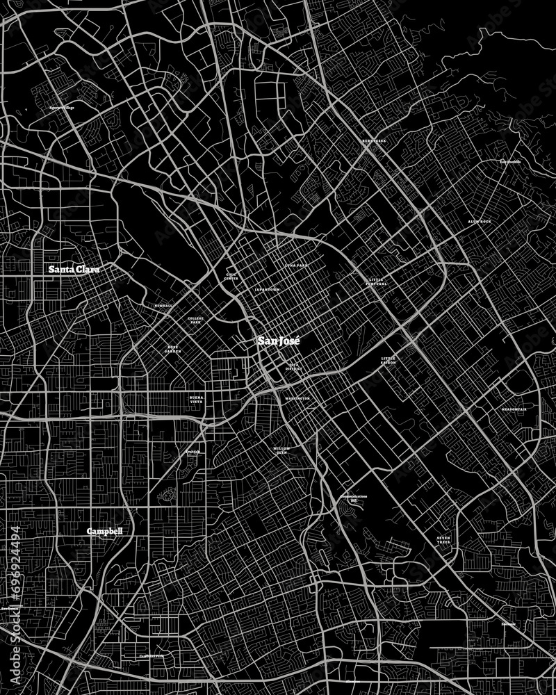 San Jose California Map, Detailed Dark Map of San Jose California