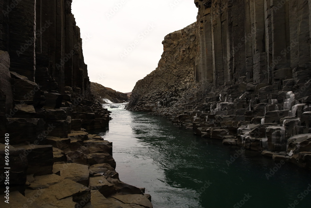 Studlagil Canyon is located in eastern Iceland, hidden in the middle of the Jökla River