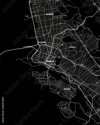 Oakland California Map, Detailed Dark Map of Oakland California