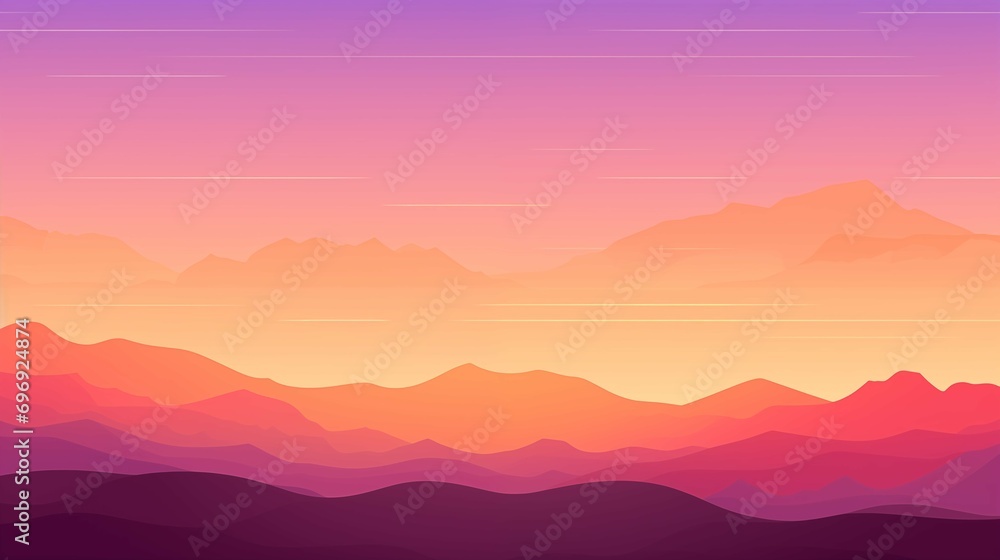 Landscape with mountains and sunset. Vector illustration. 