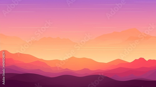 Landscape with mountains and sunset. Vector illustration. 