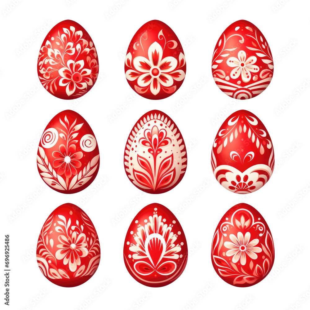 Fototapeta premium set easter eggs clipart in color Red on white background 