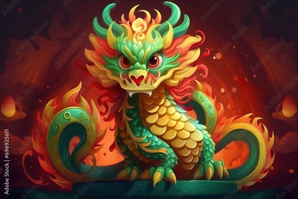 Vibrant Illustration of a Mythical Dragon. Eastern New Year celebration concept