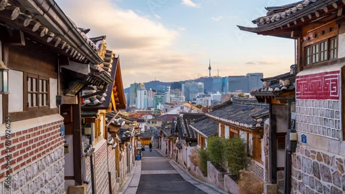 Time lapse of Bukchon Hanok Village in Seoul,South Korea. photo