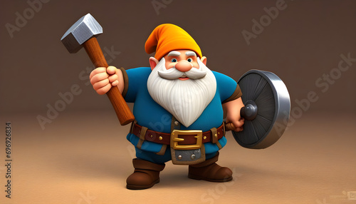 3d dwarf smith - game cartoon with hammer (ID: 696926834)