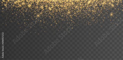 Glitter golden light and stars border. Christmas Holiday glow particle. Magic star effect. Sparkle bokeh. Shine luxury background. Festive party design. Twinkle flash. Fairy bulb. Vector illustration photo