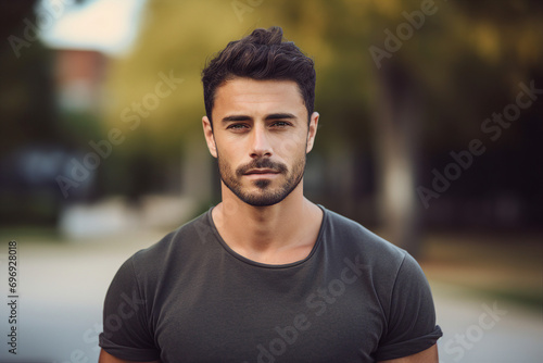 Portrait of a nice guy sunlight outdoors in big city modern man concept © Tetiana