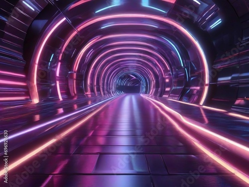 Futuristic road neon backdrop. Generative Ai