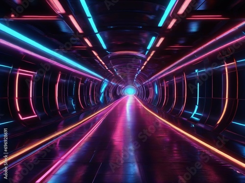 Futuristic road neon backdrop. Generative Ai