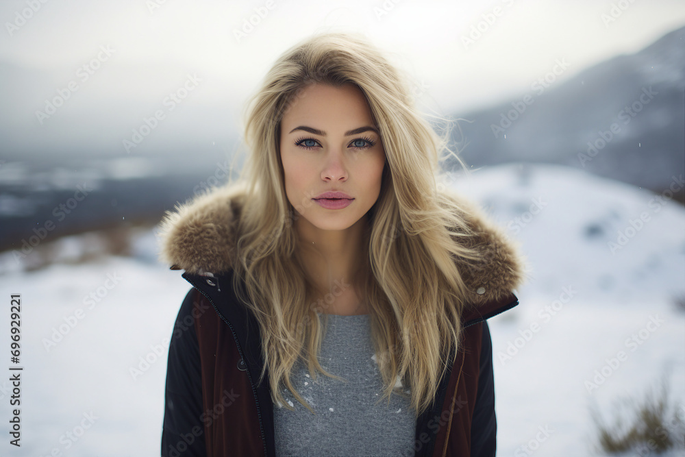 AI generated image of charming woman having fun on weekend activity in ski resort vacation AI generated image of charming woman having fun on weekend activity in ski resort vacation
