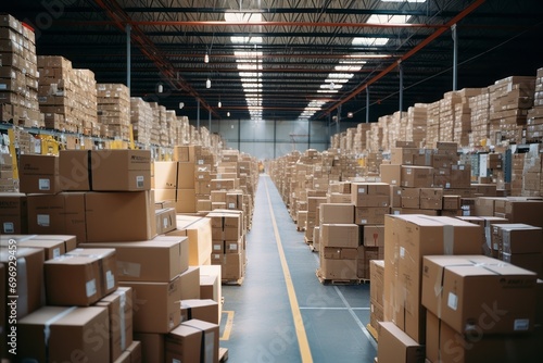 Bustling warehouse fulfillment center with seamless and graceful package conveyor belt flow © Ilja