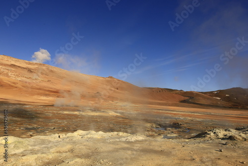 Hverar  nd is a hydrothermal site in Iceland with hot springs  fumaroles  mud ponds and very active solfatares. It is located in the north of Iceland