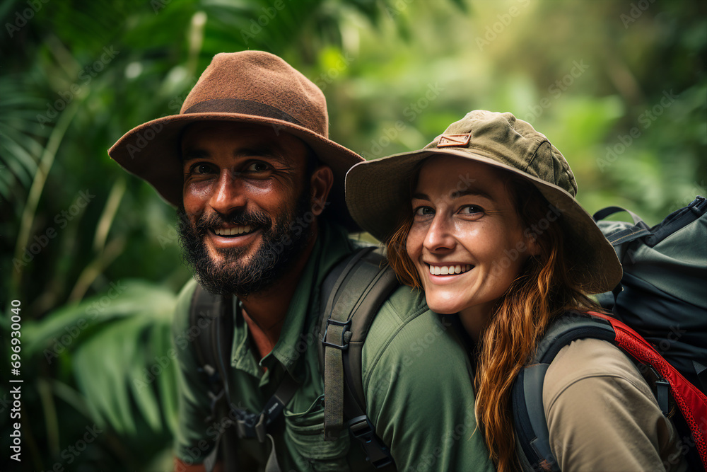 Generative AI portrait of beautiful landscape summer paradise exotic island traveler deep woods jungles