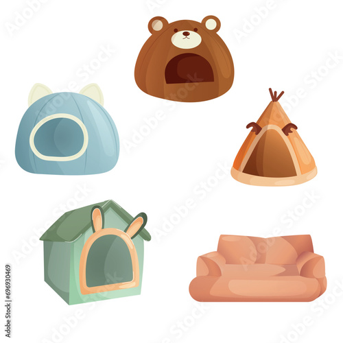 a set of bright beds for cats and dogs