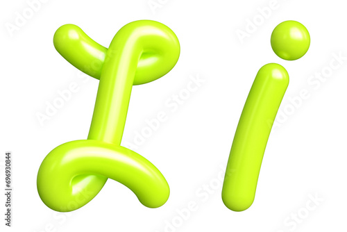 3D Curly neon lettering letter I in emerald green. Graphic resource suitable for prints, artworks, mood boards and web advertisings. High quality 3D rendering.