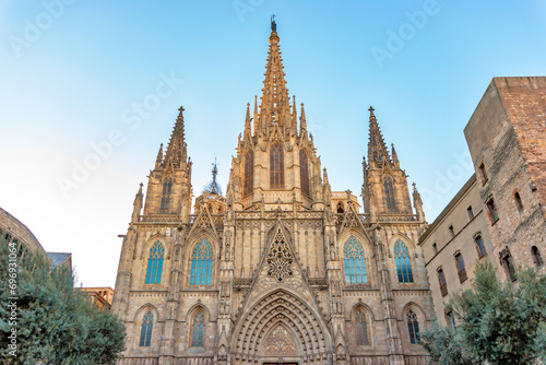 Gothic Barcelona Cathedral at the sunrise, Spain.