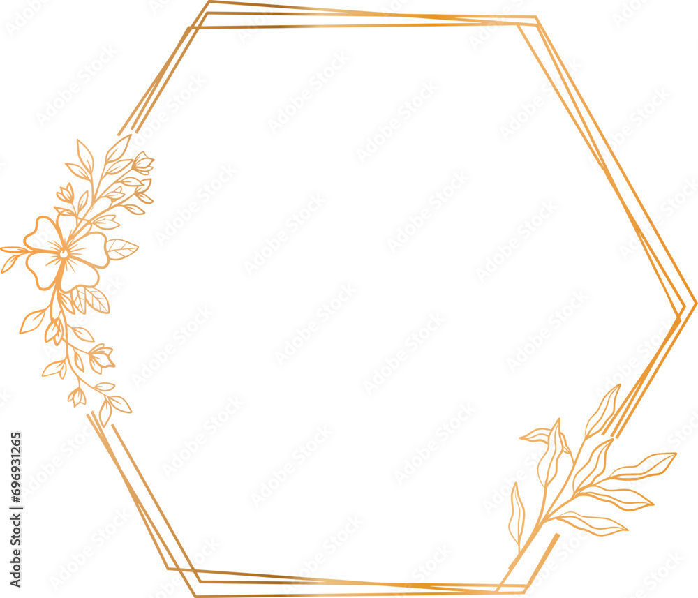 Luxury gold hexagon floral frame for wedding or engagement invitation Luxury gold hexagon floral frame for wedding or engagement invitation