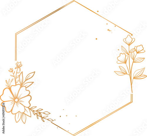 Luxury gold hexagon floral frame for wedding or engagement invitation