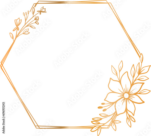 Luxury gold hexagon floral frame for wedding or engagement invitation