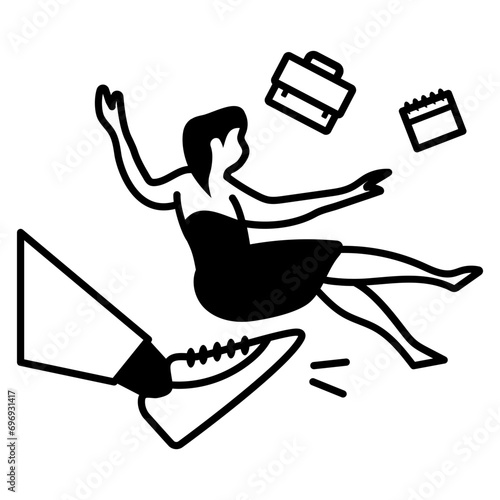 businesswoman symbolizing job dismissal concept, Challenges of loosing job vector icon design, Unemployment symbol, Economic stagnation sign, financial crisis stock illustration