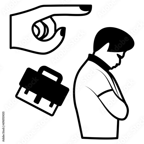 boss is blamed for fire concept, employee is blamed for layoff vector icon design, Unemployment symbol, Economic stagnation sign, financial crisis stock illustration