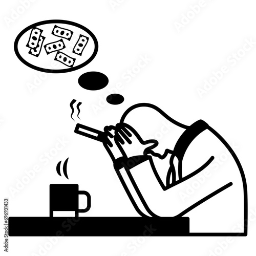 seasoned businessman in depression due to sharp decline in sales concept, In the stark silence of his office vector design, Unemployment symbol, Economic stagnation sign, financial crisis illustration