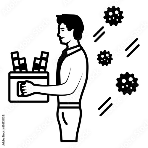 Losing a job due to a viral outbreak concept, unexpected and relentless hardworking professional situation vector design, Unemployment symbol, Economic stagnation sign, financial crisis  illustration