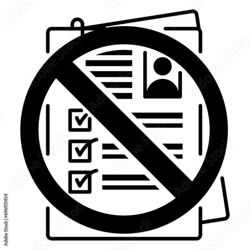 Redundant Applications Curriculum Vitae Ban concept, Candidate or Employee Policy Violations vector icon design, Unemployment symbol, Economic stagnation sign, financial crisis stock illustration