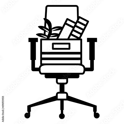 New Position Vacant concept, Office Executive Chair with Cardboard Box Perks Resign vector icon design, Unemployment symbol, Economic stagnation sign, financial crisis stock illustration