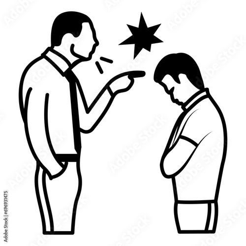 manager shouting at employee concept, unhappy boss vector icon design, Unemployment symbol, Economic stagnation sign, financial crisis stock illustration