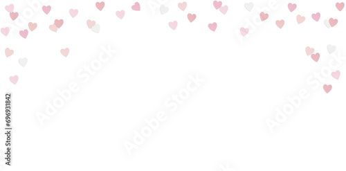Happy Valentines day, birthday or wedding festive composition. Pink, white heart shaped paper confetti isolated on background. Celebration, party concept. Baby shower, love. Flat lay, top view. 