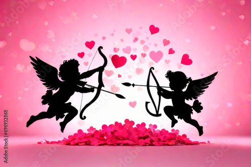 Valentines day cupid silhouettes in paper art and craft style. photo