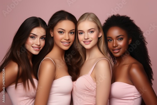 Multicultural Middle-Aged Women Embracing in Studio Photoshoot, Showcasing Diversity and Friendship