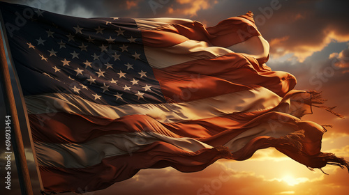 American flag blowing in the wind,