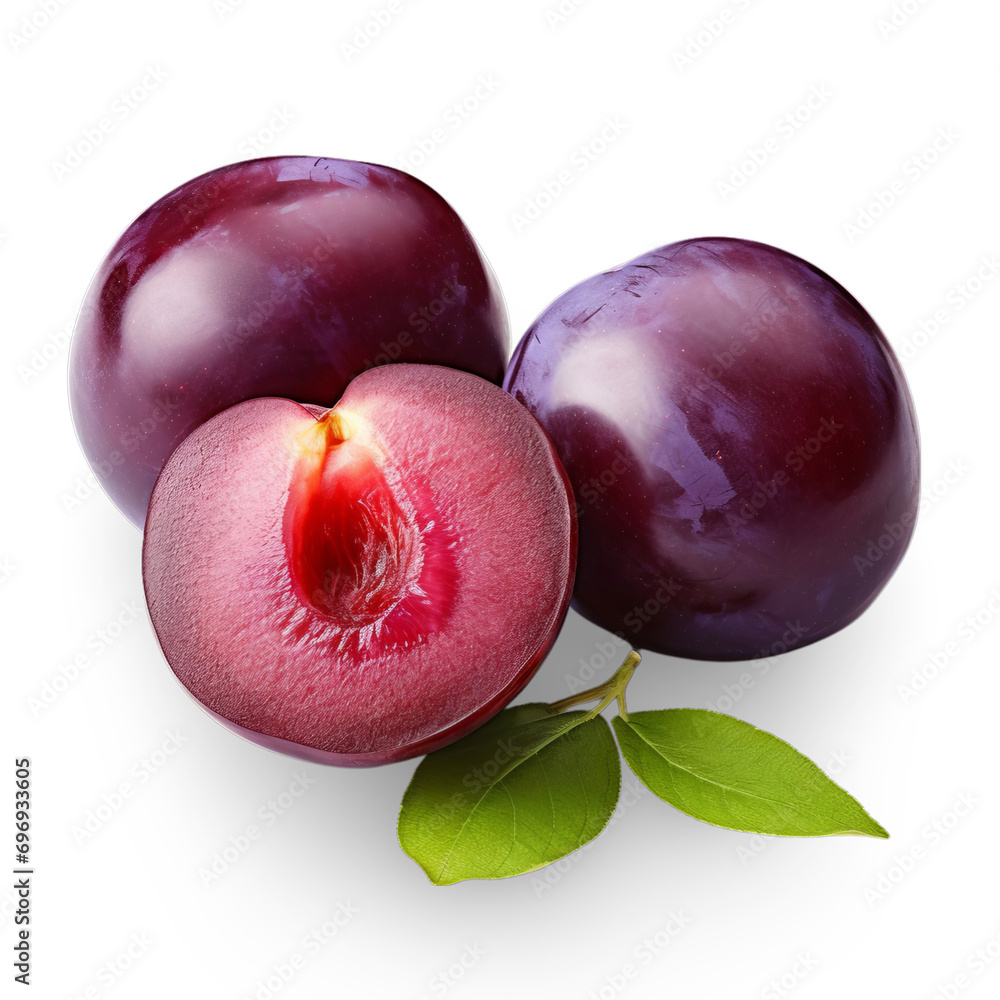 plums and slice isolated on Transparent background