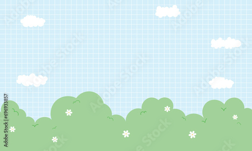 Cute Kawaii Grid Clouds and Cartoon Background 