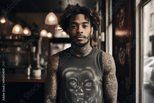 Picture of confident tattooed modern man in bar made with generative ai © Tetiana