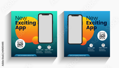 Mobile app launch promotional post and web banner template editable
