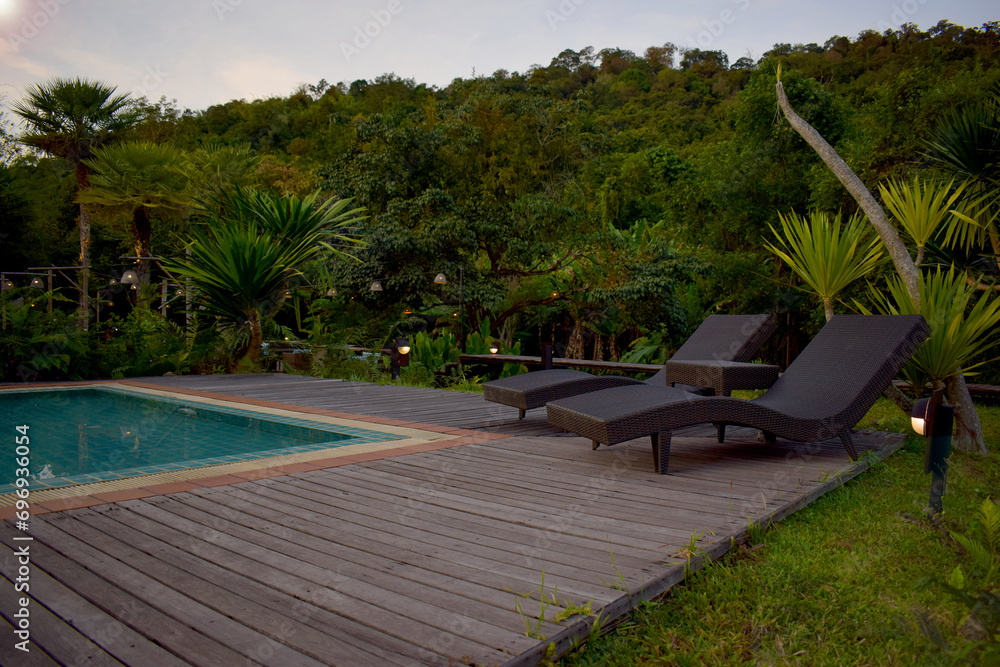 South East Asian-style resort wooden house or wooden hut in forest in Muang Xai, Laos PDR, 2024 South East Asian-style resort wooden house or wooden hut in forest in Muang Xai, Laos PDR, 2024